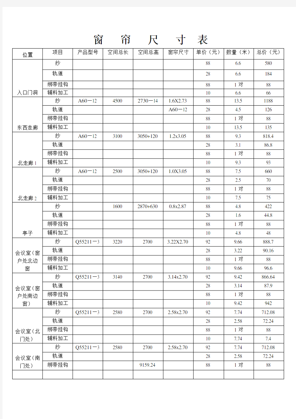 窗 帘 尺 寸 表1