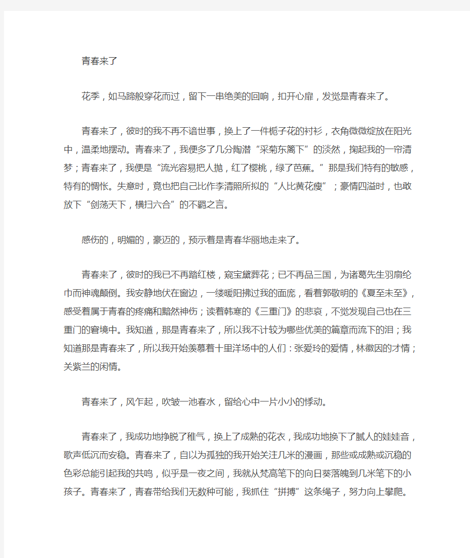 中考满分作文及赏析