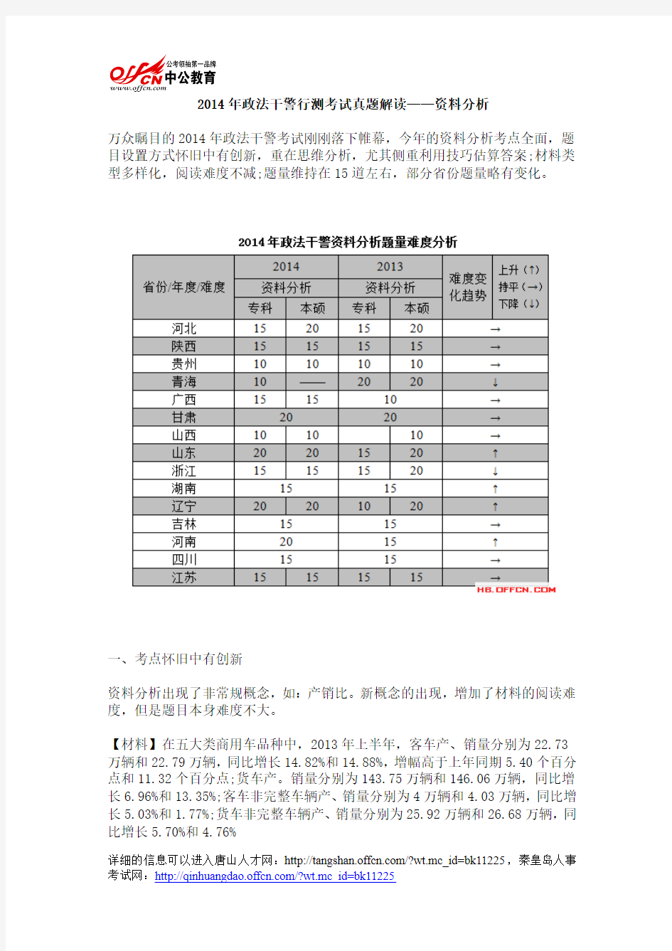 2014年政法干警行测考试真题解读——资料分析