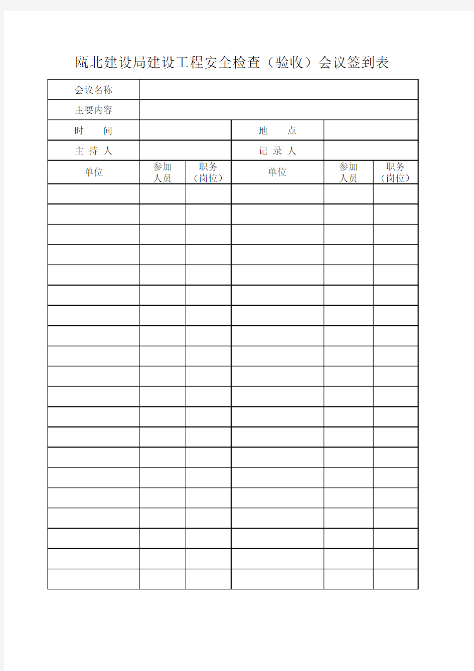 安全检查会议签到表