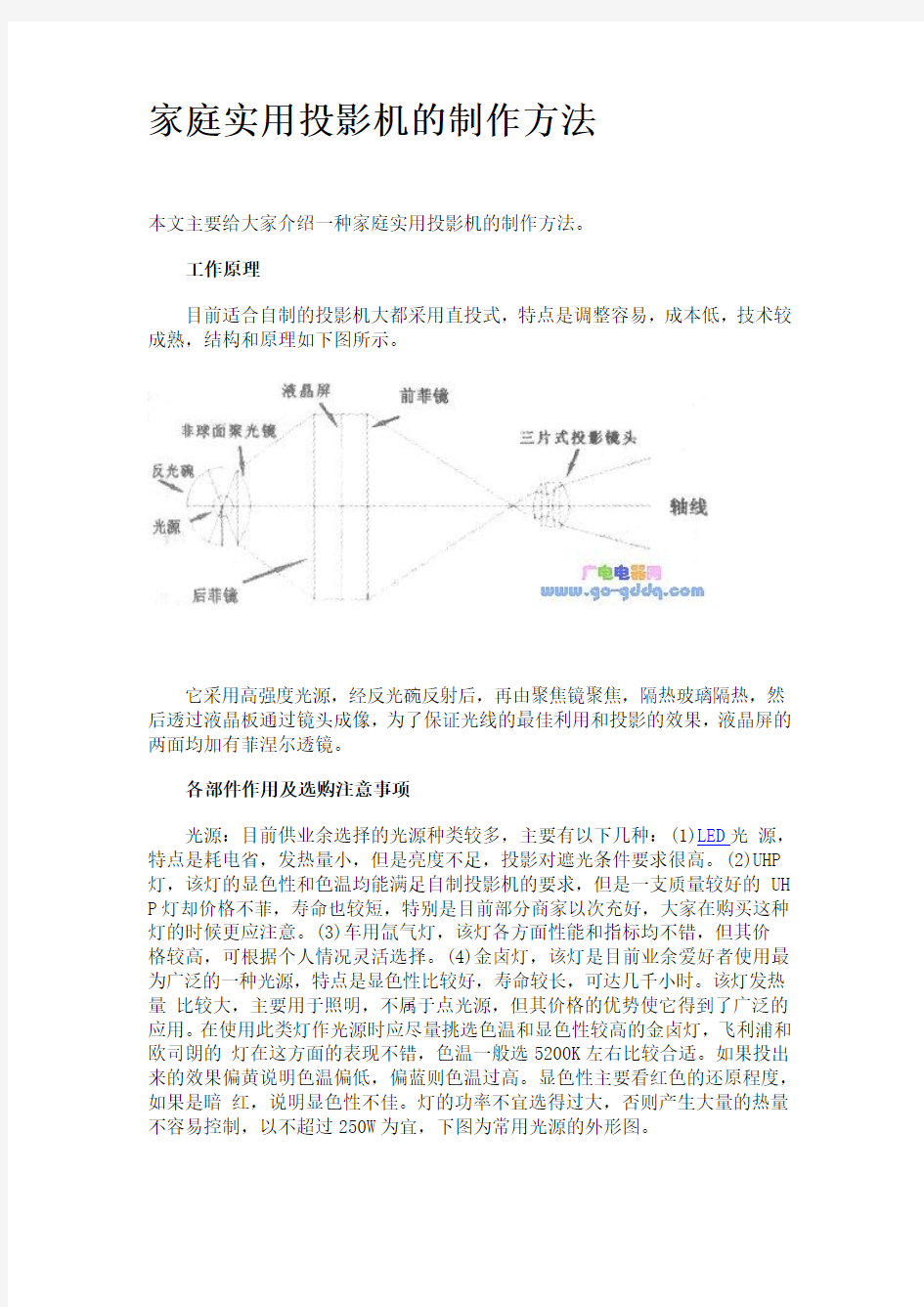 家庭实用投影机的制作方法