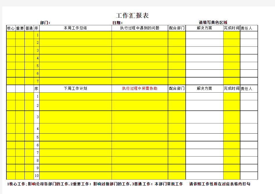 工作汇报表