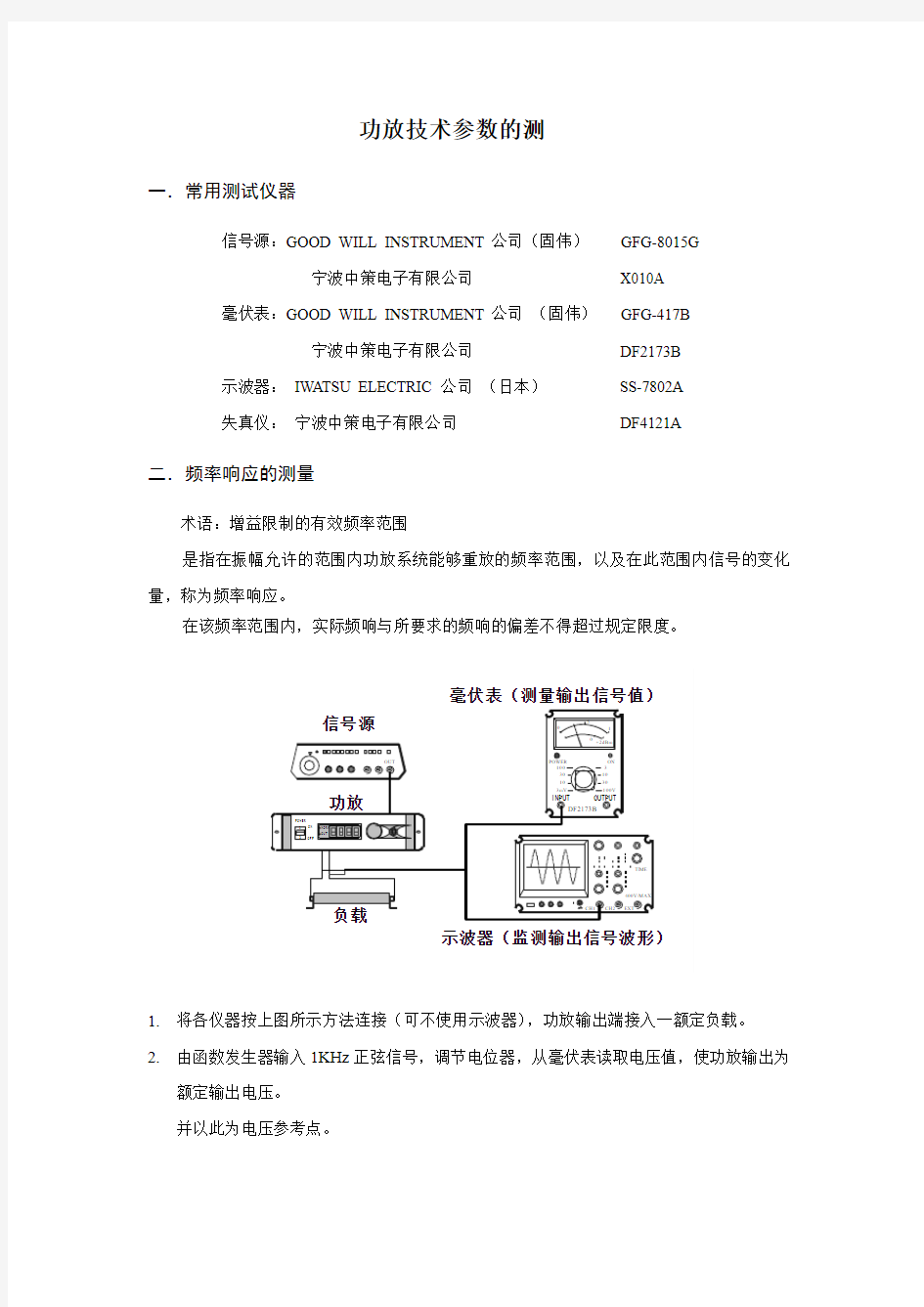 功率放大器技术参数的测量