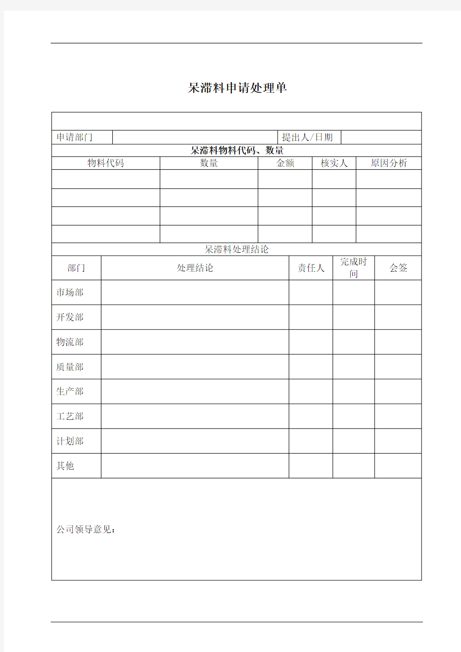 呆滞料申请处理单