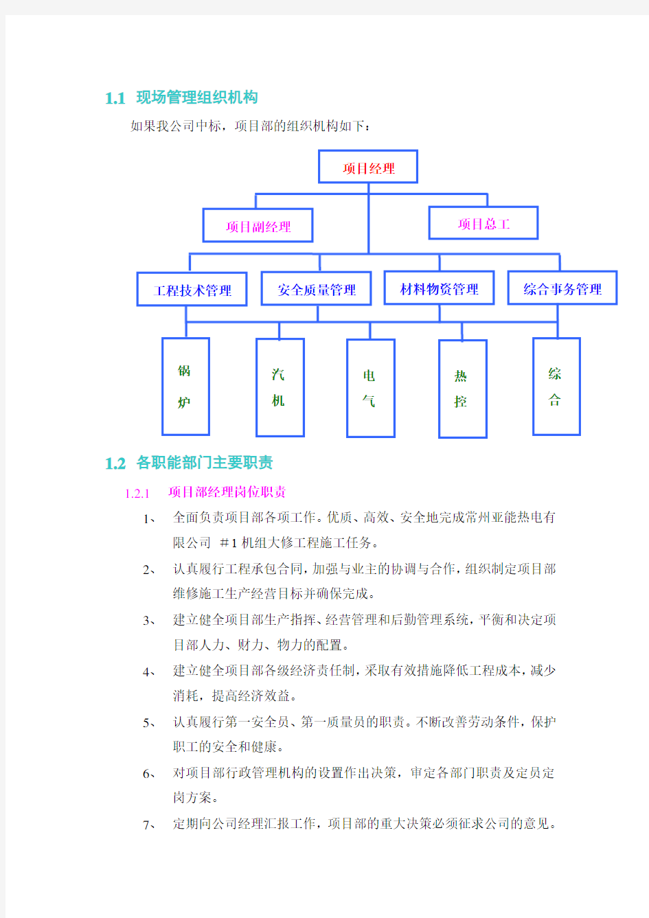 现场管理组织机构