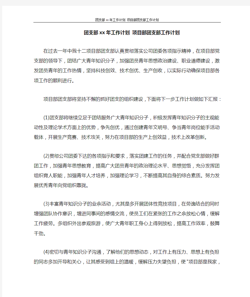 工作计划 2021项目部团支部工作计划