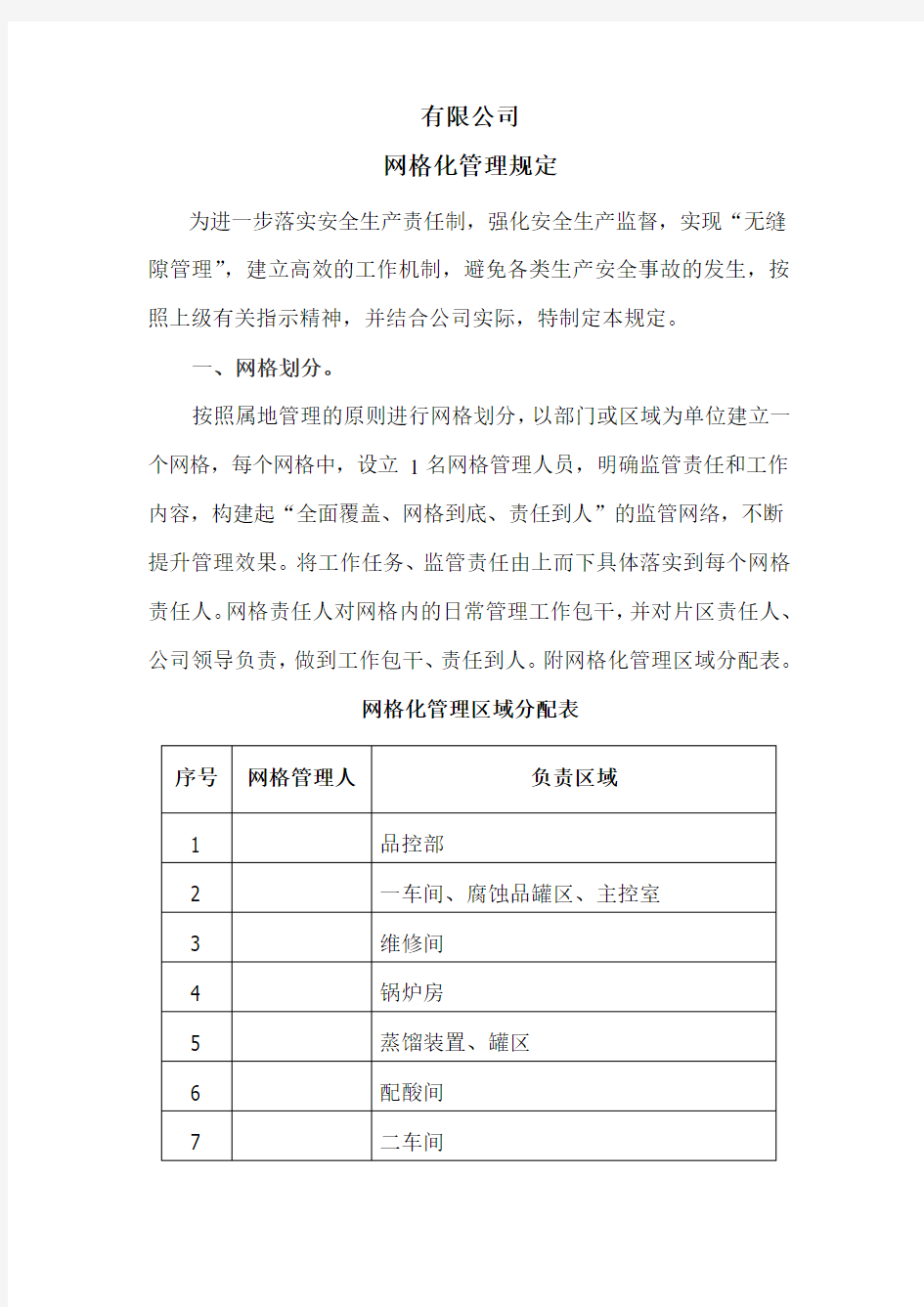 化工企业网格化管理规定