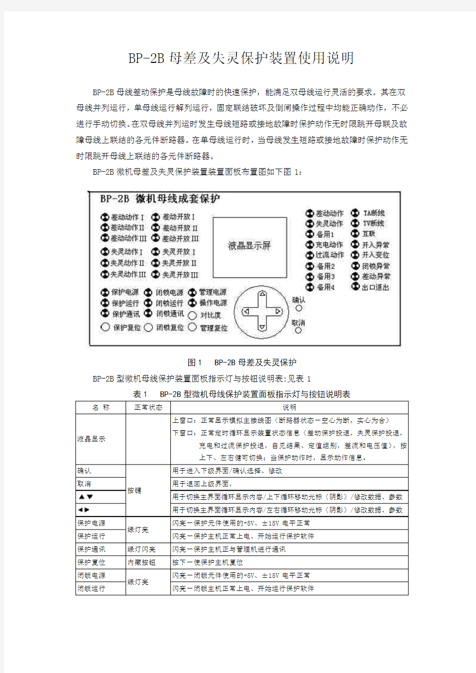 深瑞BP B母线保护装置使用说明