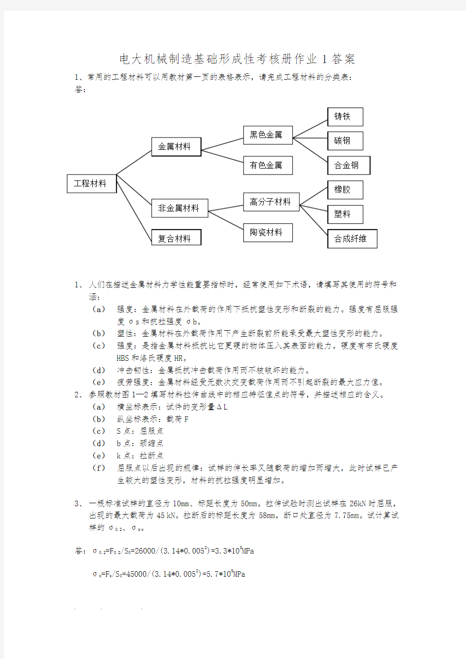 电大机械制造基础形成性考核册作业答案