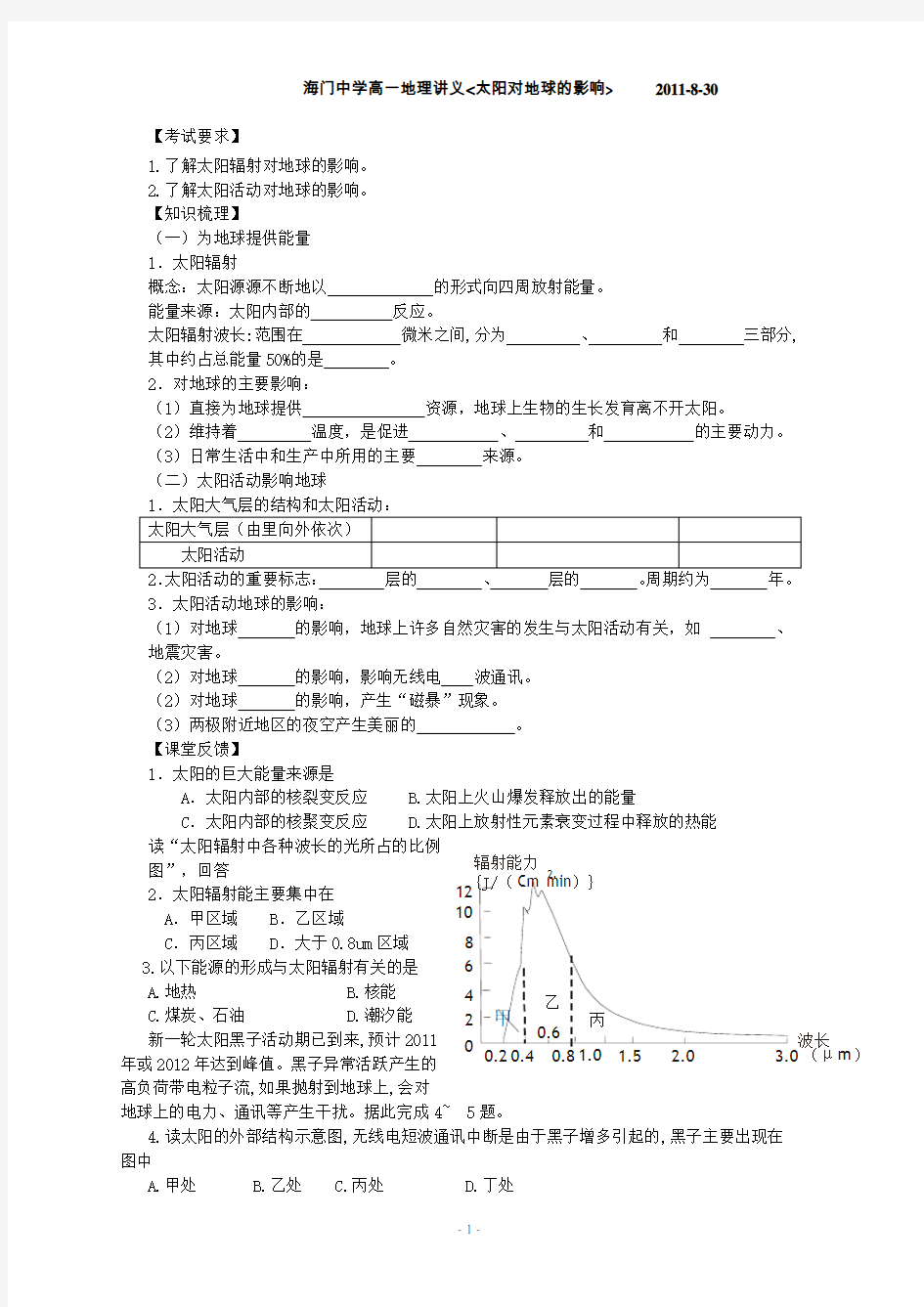 12太阳对地球的影响