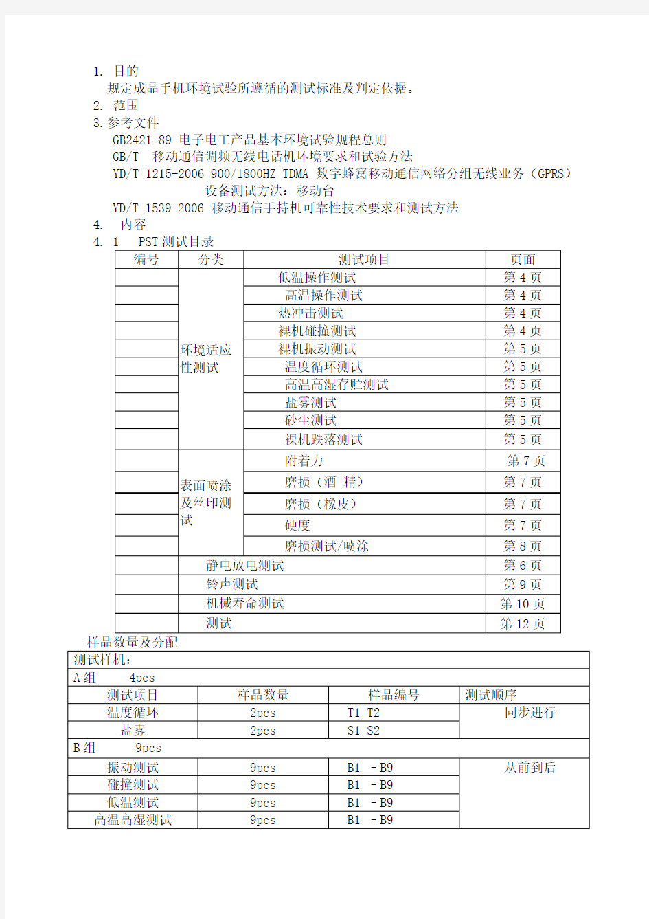 手机标准及测试项目