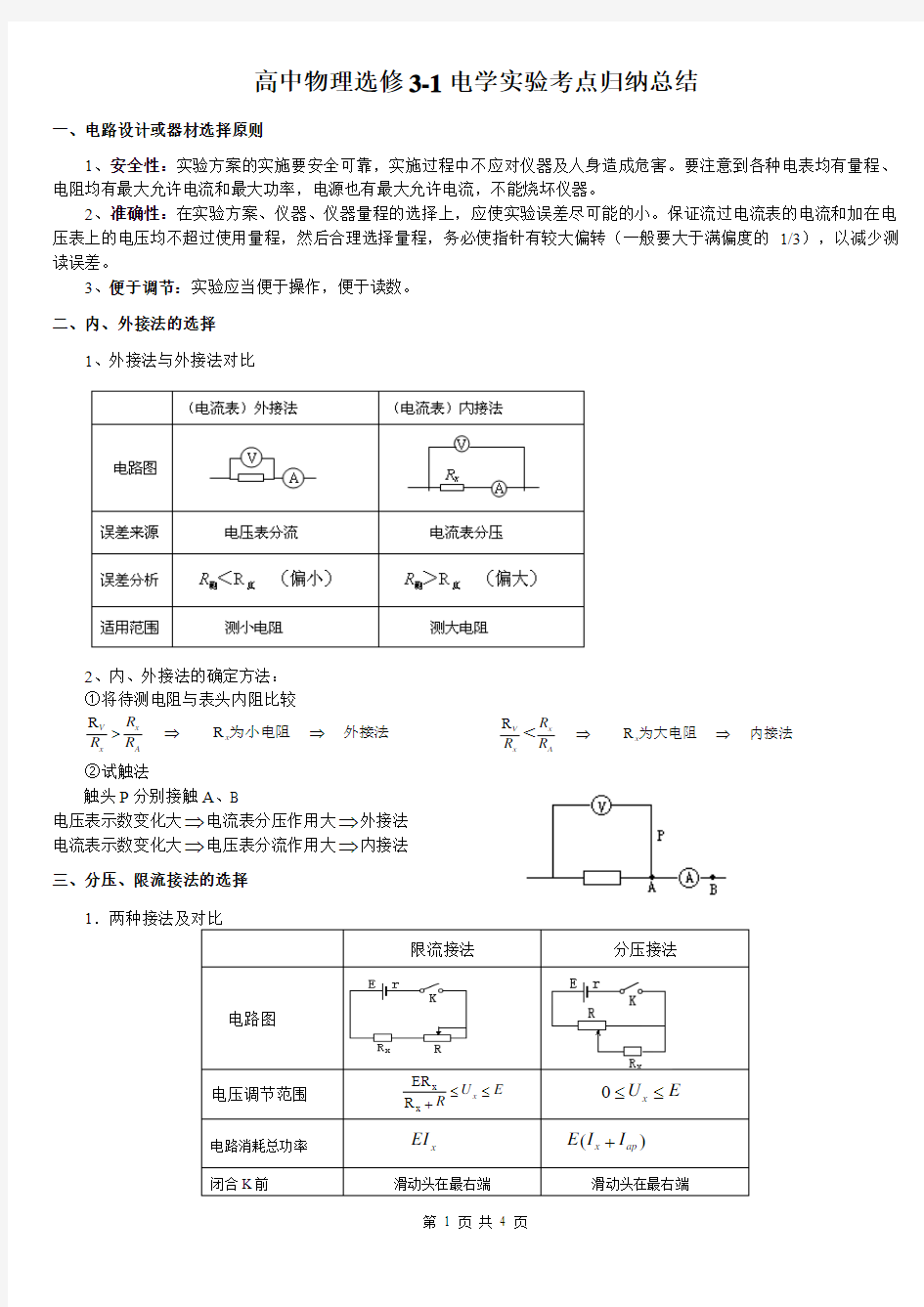 电学实验考点归纳总结