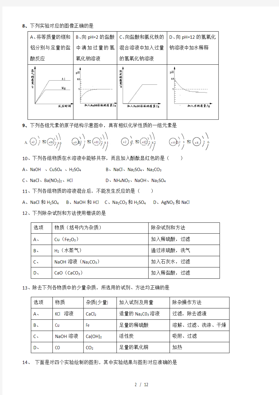 广州中考化学易错题专题