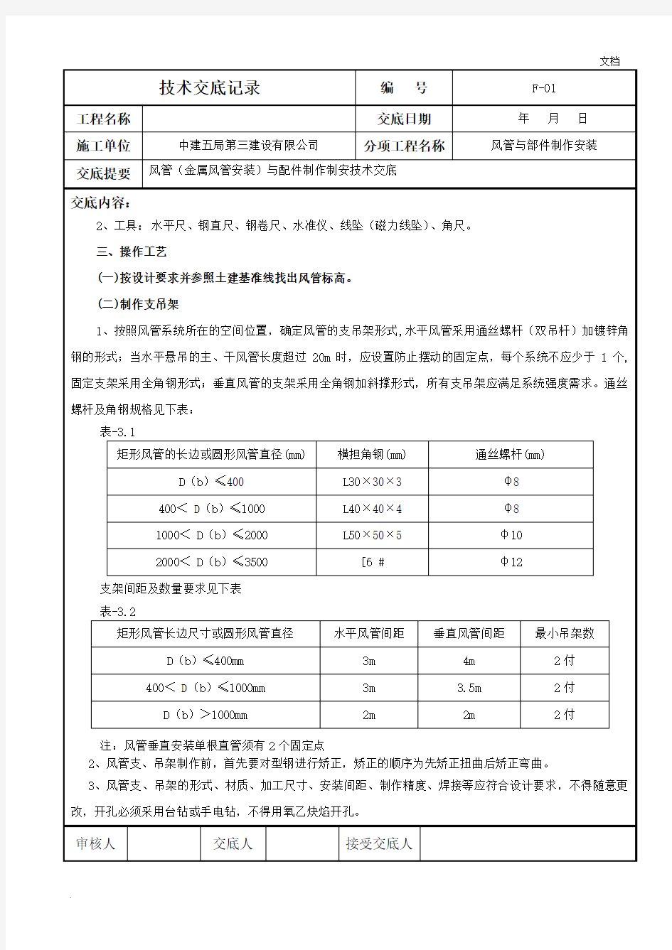 风管与配件安装技术交底(金属风管)