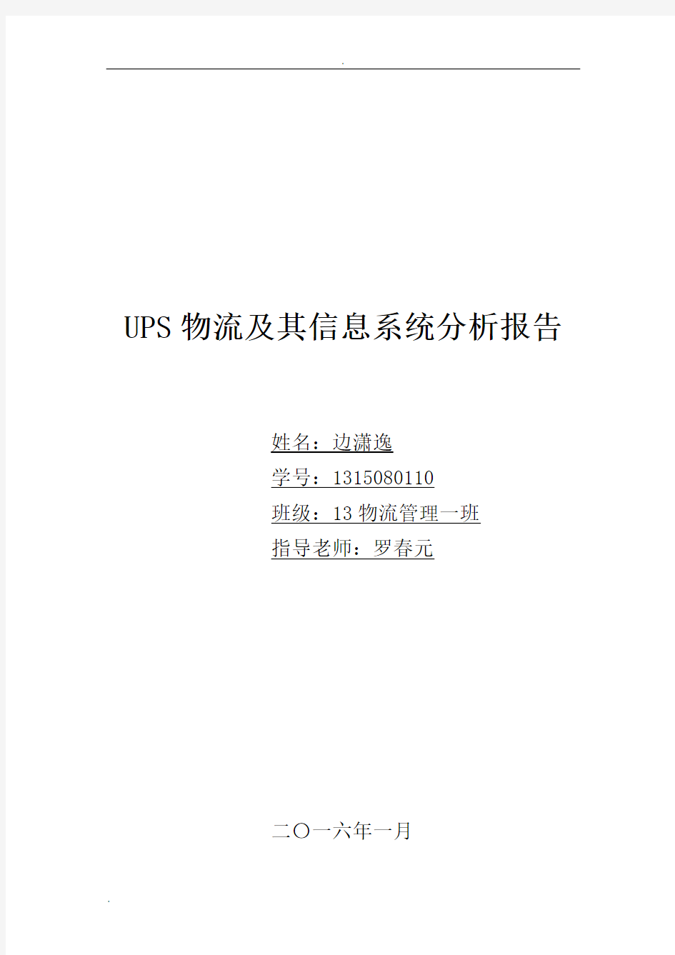 UPS物流及其信息系统分析报告