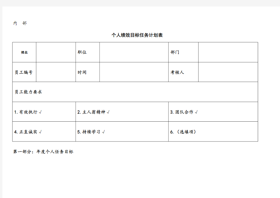 年度个人绩效目标计划表