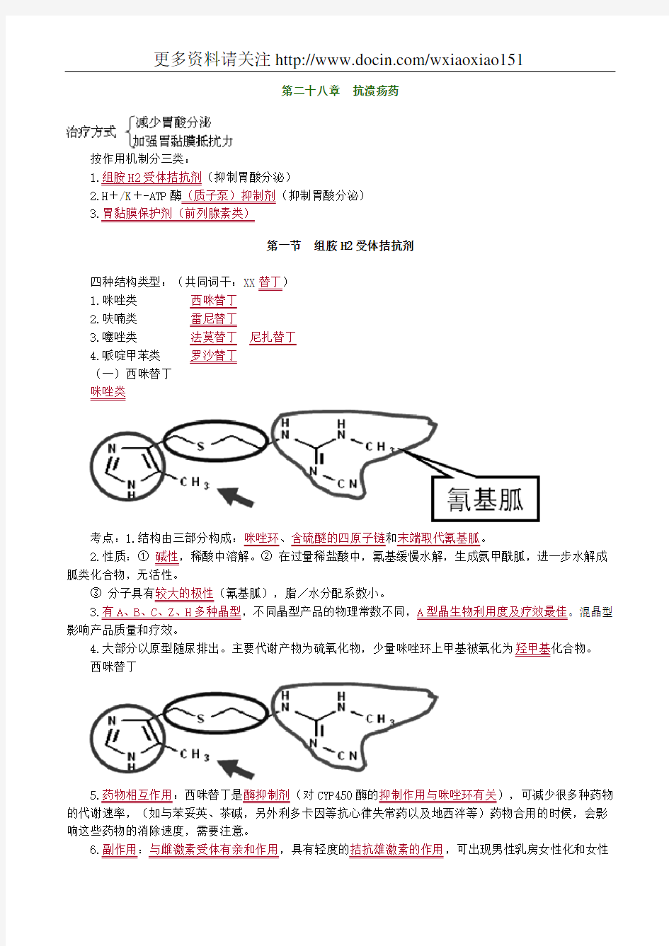 药物化学抗溃疡药考点归纳