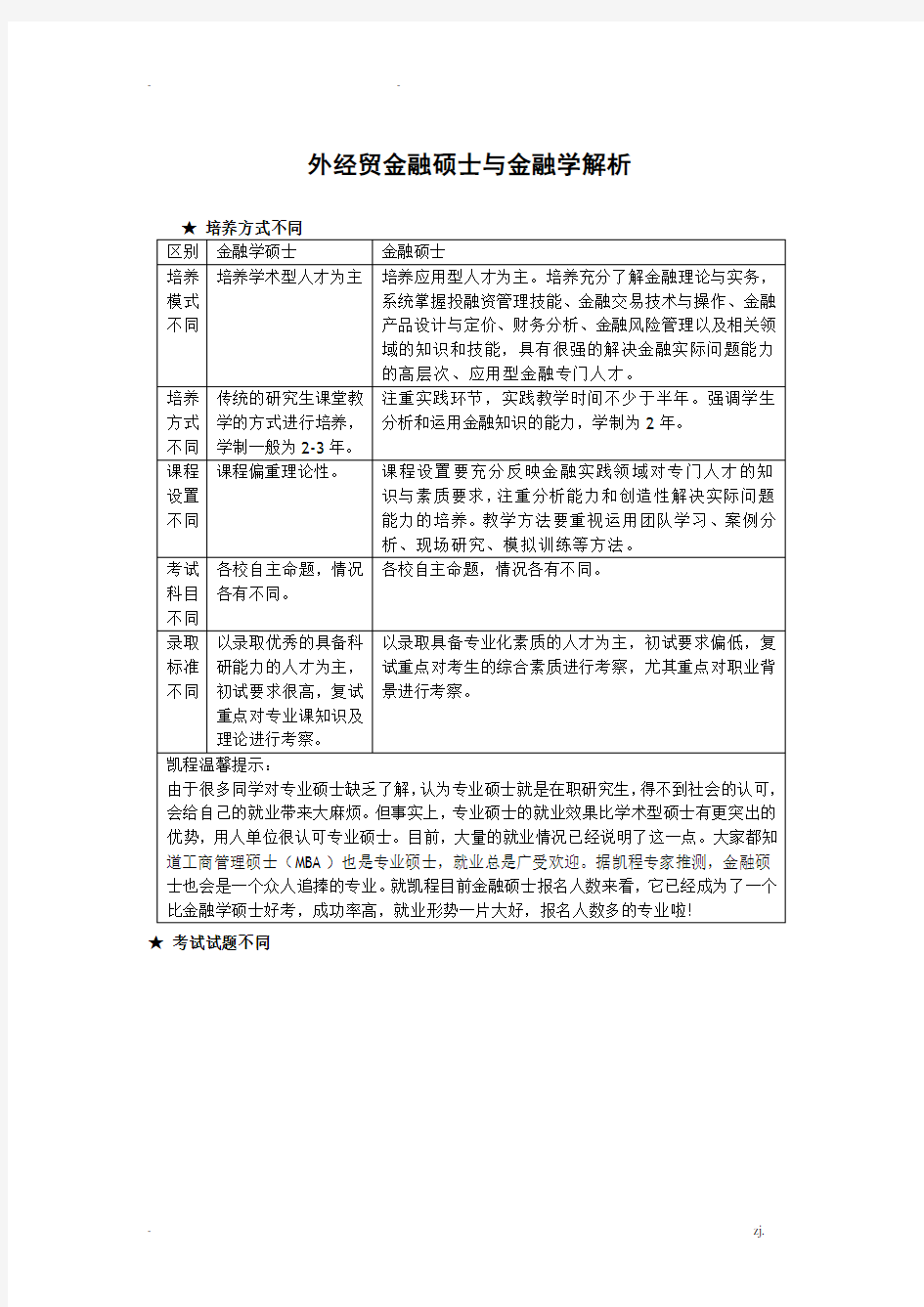 外经贸金融硕士与金融学解析