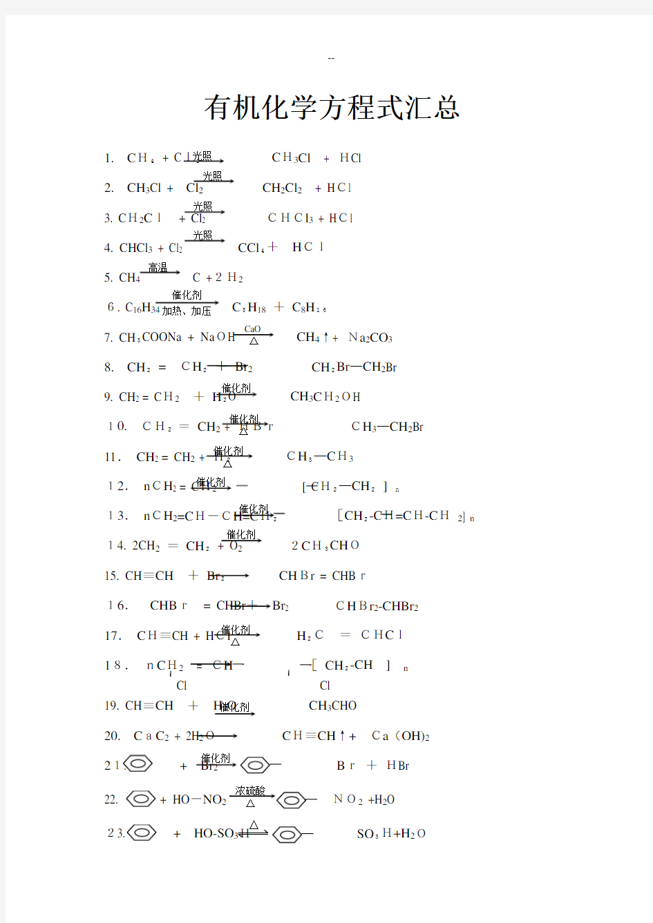 有机化学常用反应方程式汇总