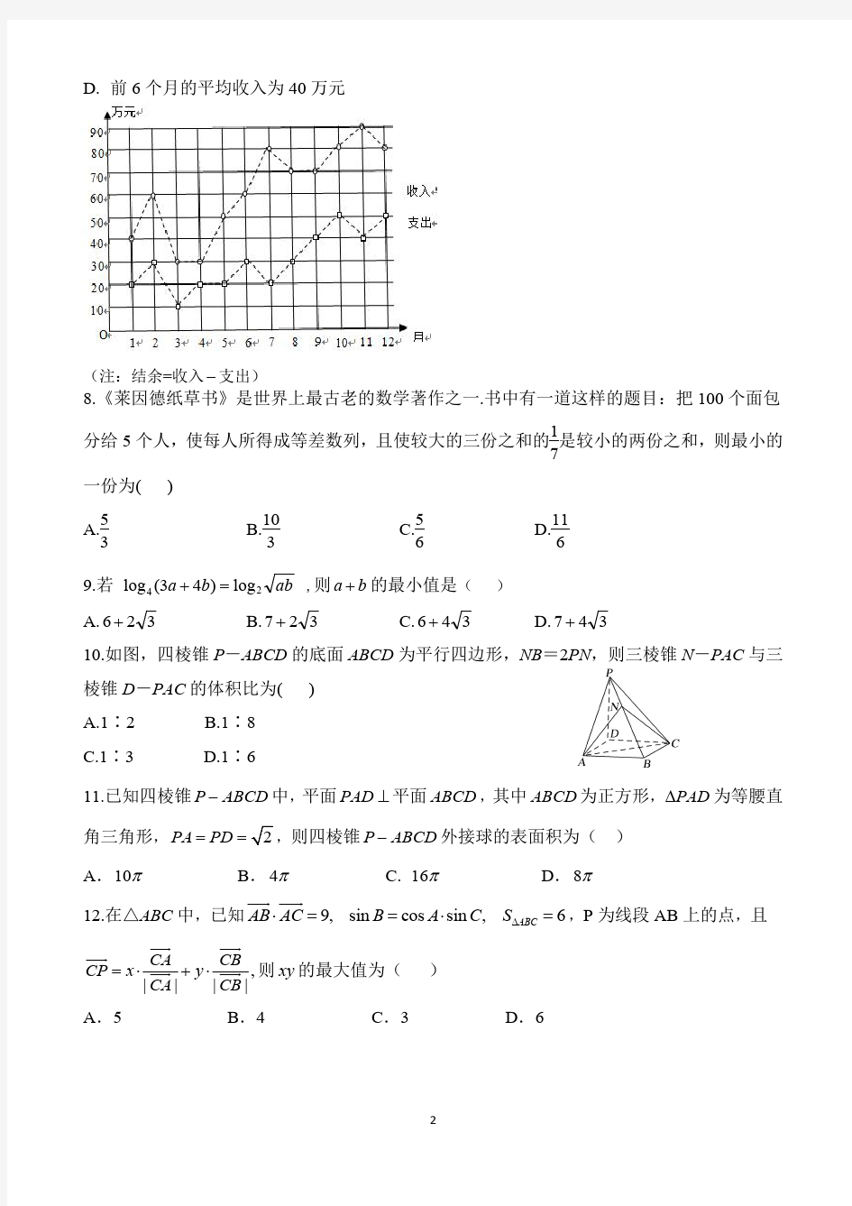 2018-2019学年度重庆一中高一(下)期末考试数学试题含答案