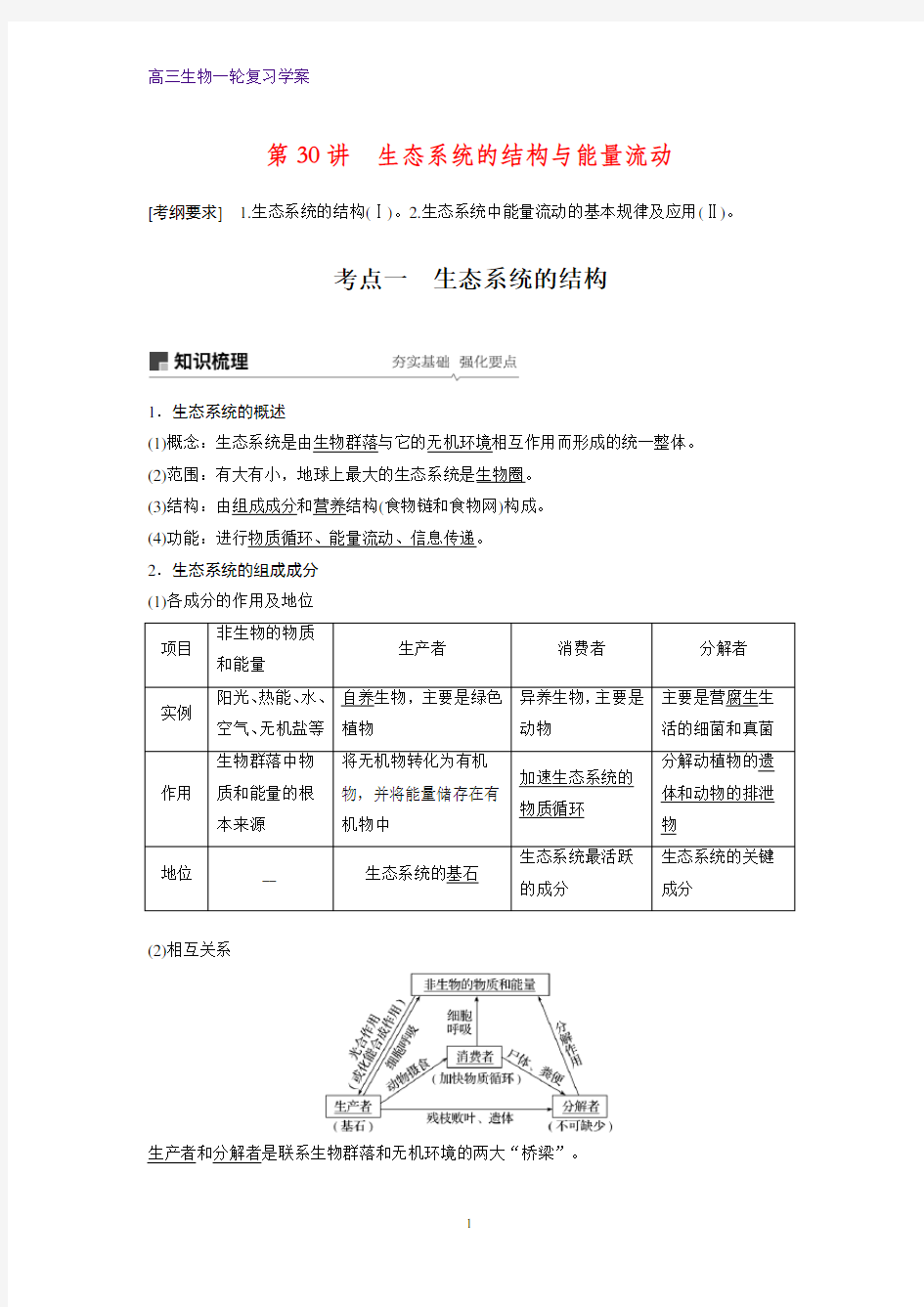 高三生物一轮复习精品学案：生态系统的结构与能量流动(1)