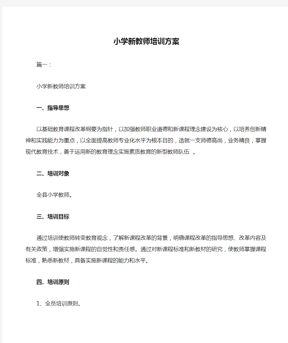 小学新教师培训方案