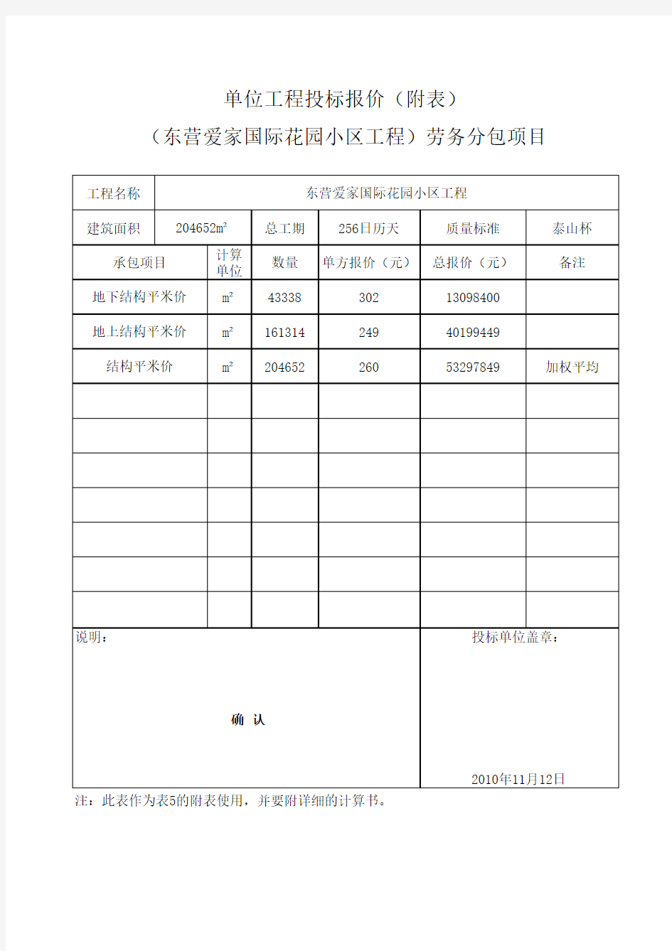 投标书报价附表(确认)