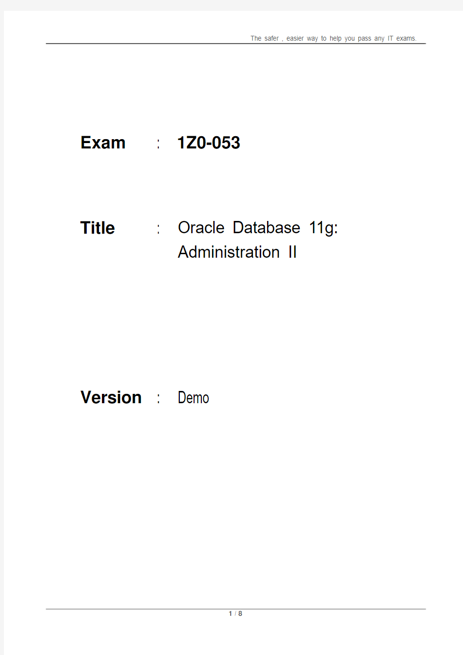 Oracle认证考试试题
