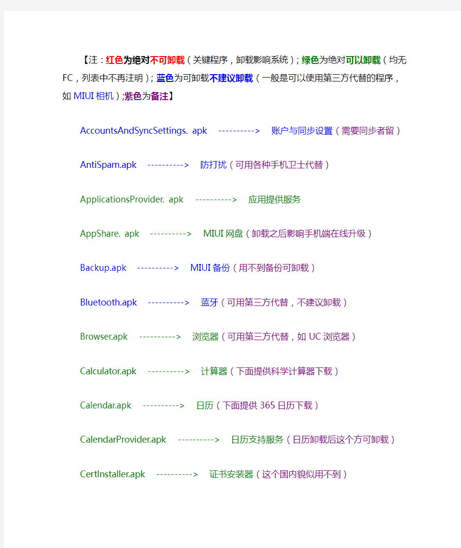 全新miui精简列表(小米系统通用版)