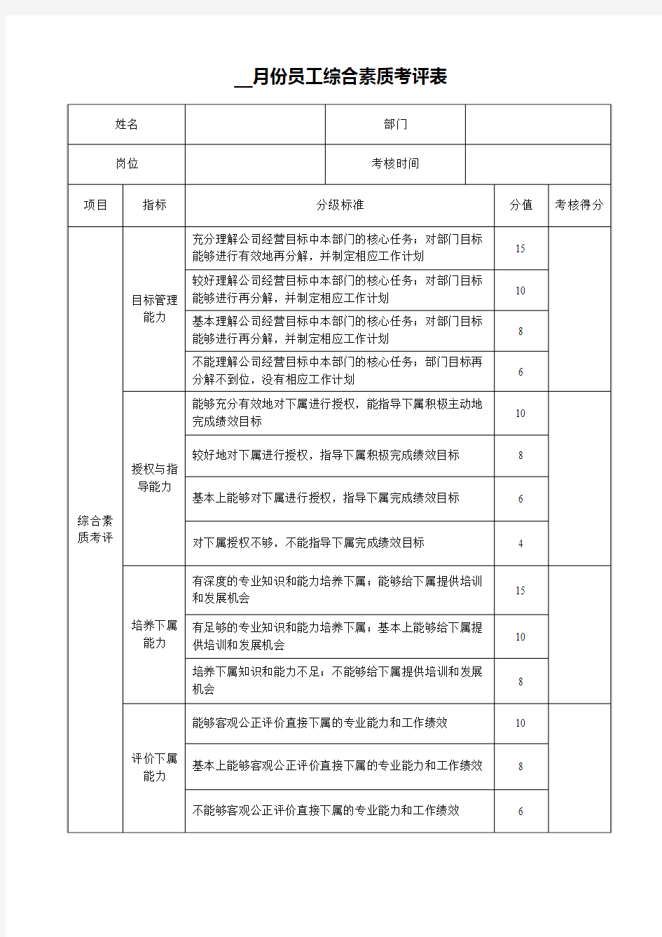 综合素质考评表