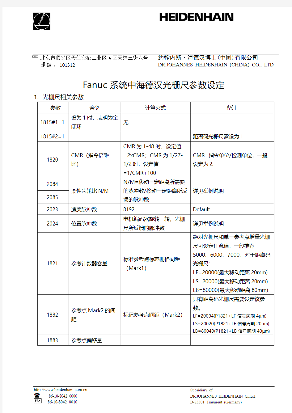 Fanuc系统中海德汉光栅尺参数设定