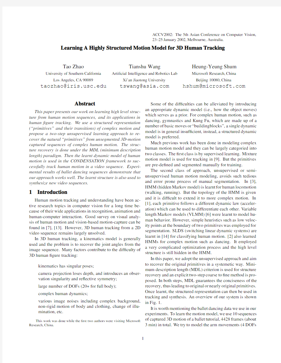 Learning a highly structured motion model for 3D human tracking