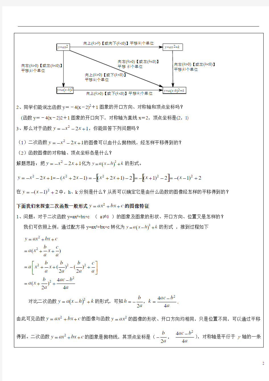 二次函数y=ax2+bx+c的图象和性质