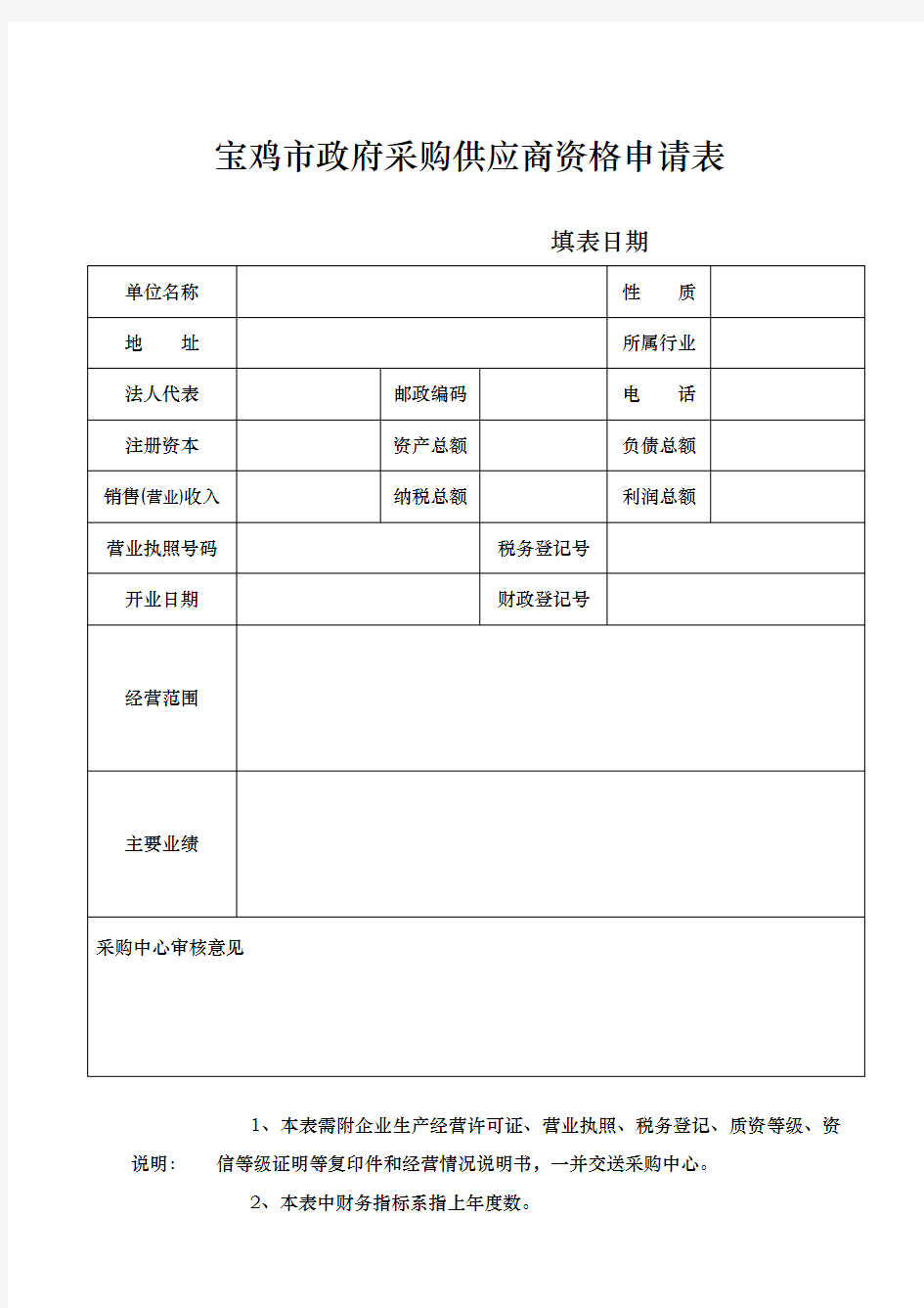 供应商资格申请表