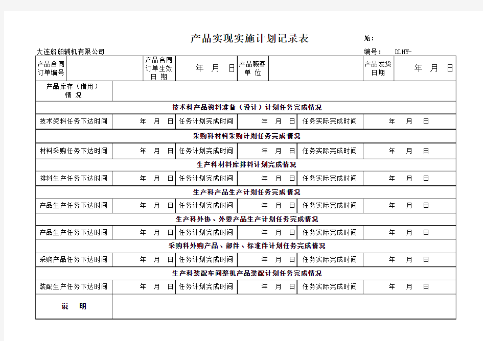 产品生产进度计划记录表