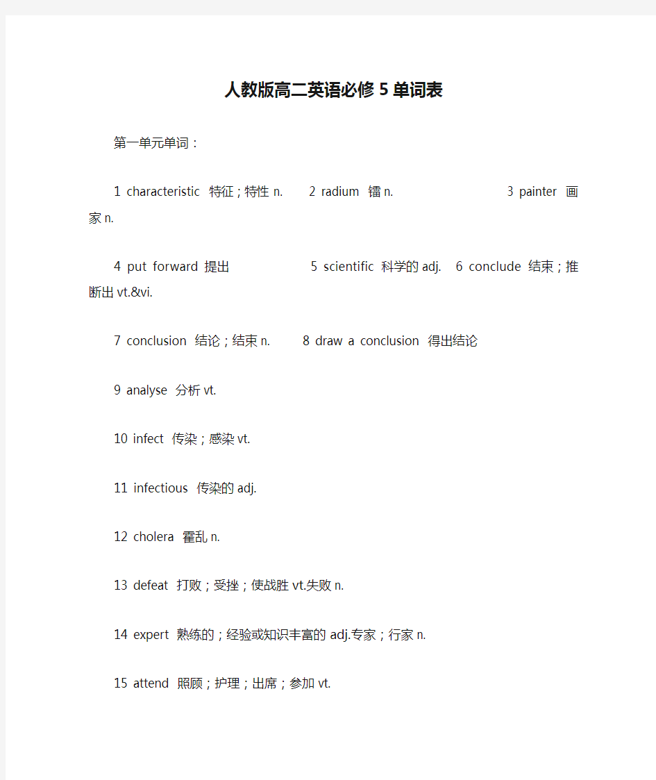 人教版高二英语必修5单词表