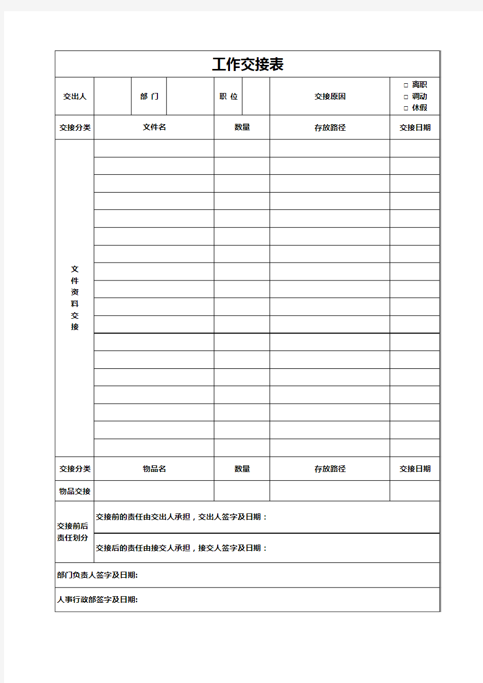 文职类(设计师等)交接表模板