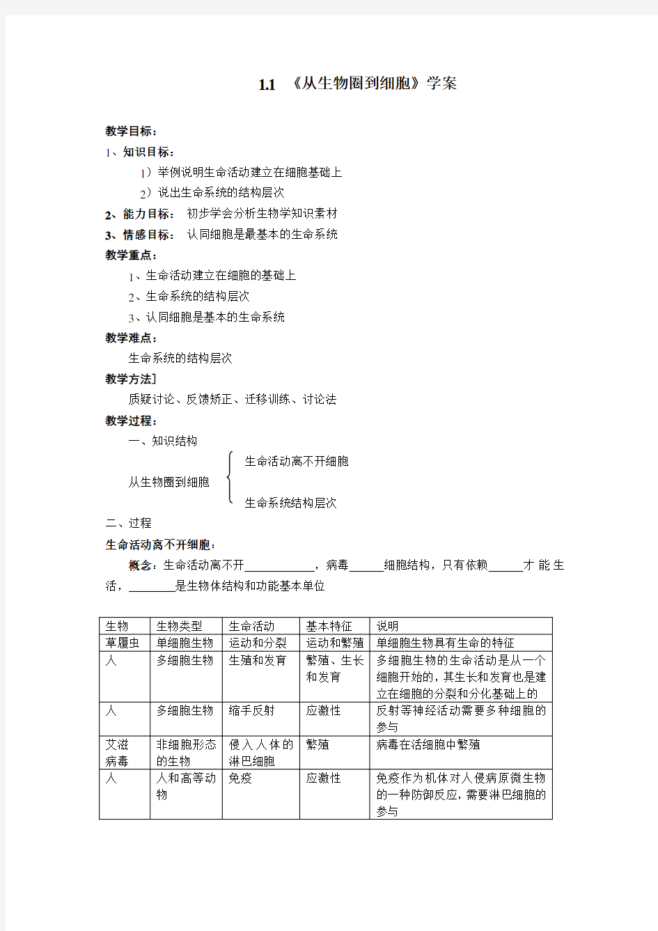 高中生物必修一全套学案