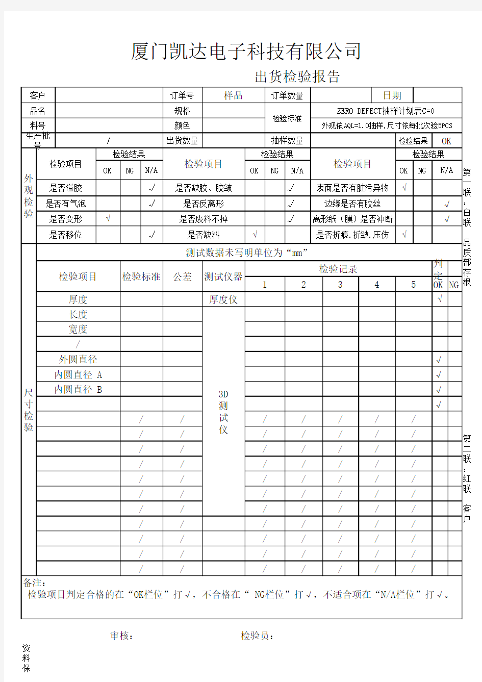 出货检验报告模板