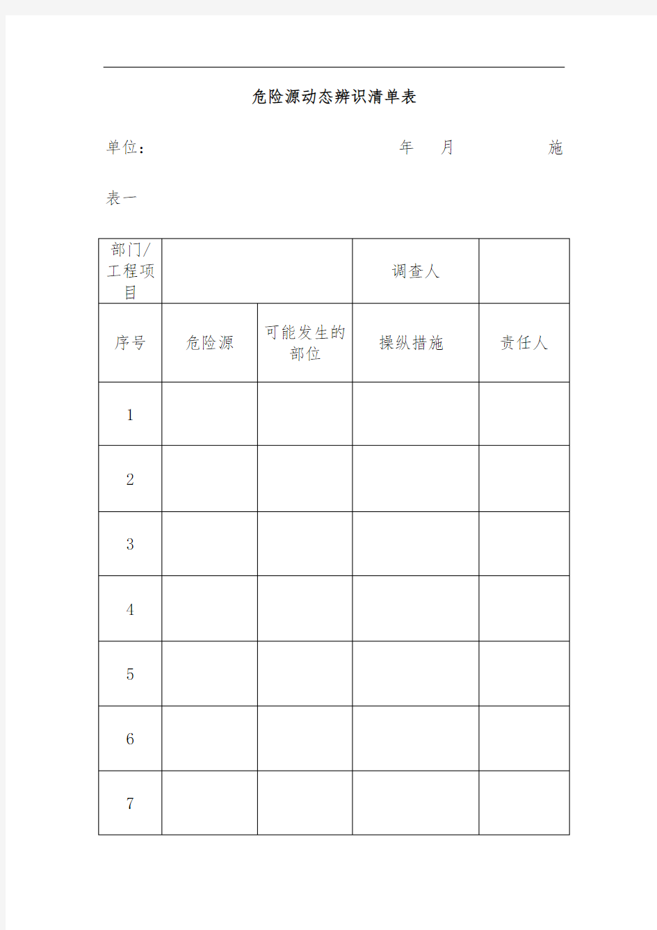 安全标准化管理台账表格