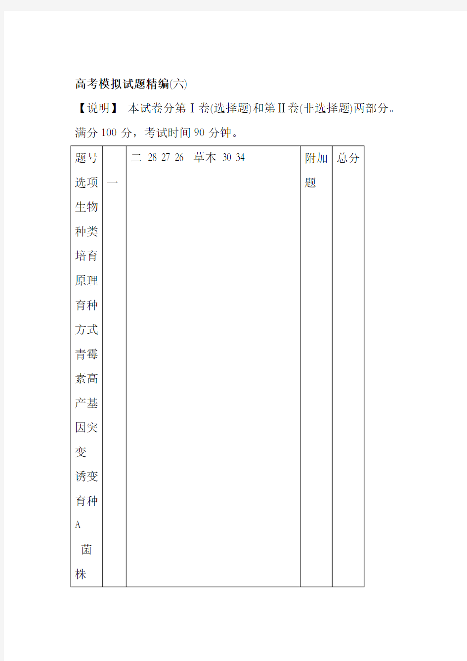 高考生物模拟试题精编