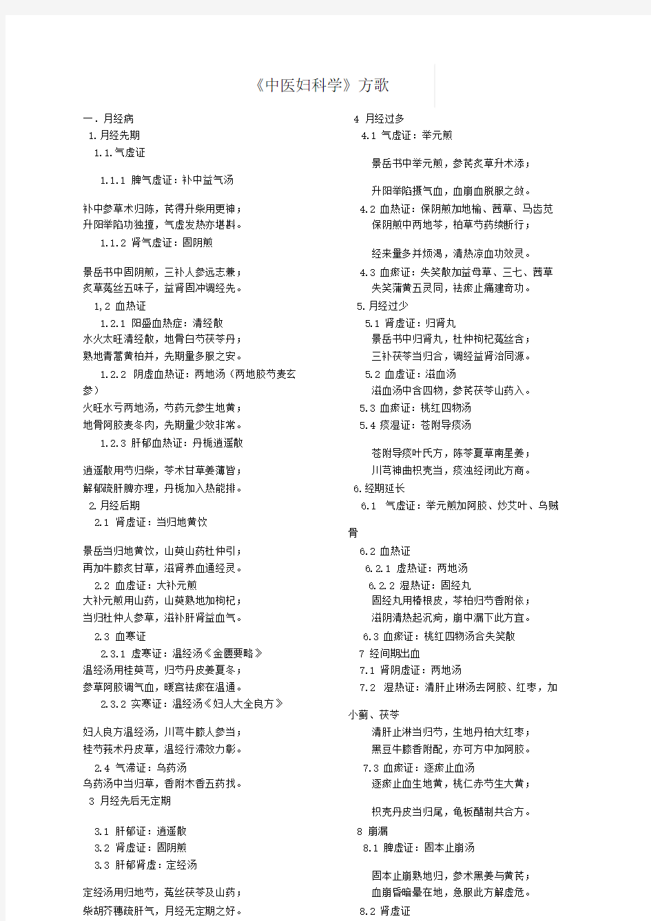 中医妇科学方歌大全