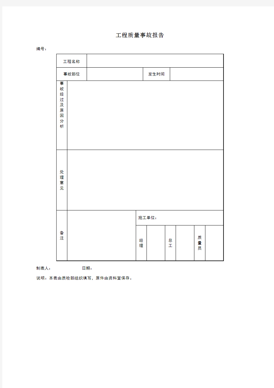 工程质量事故报告格式