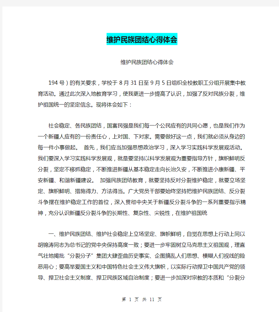 维护民族团结心得体会