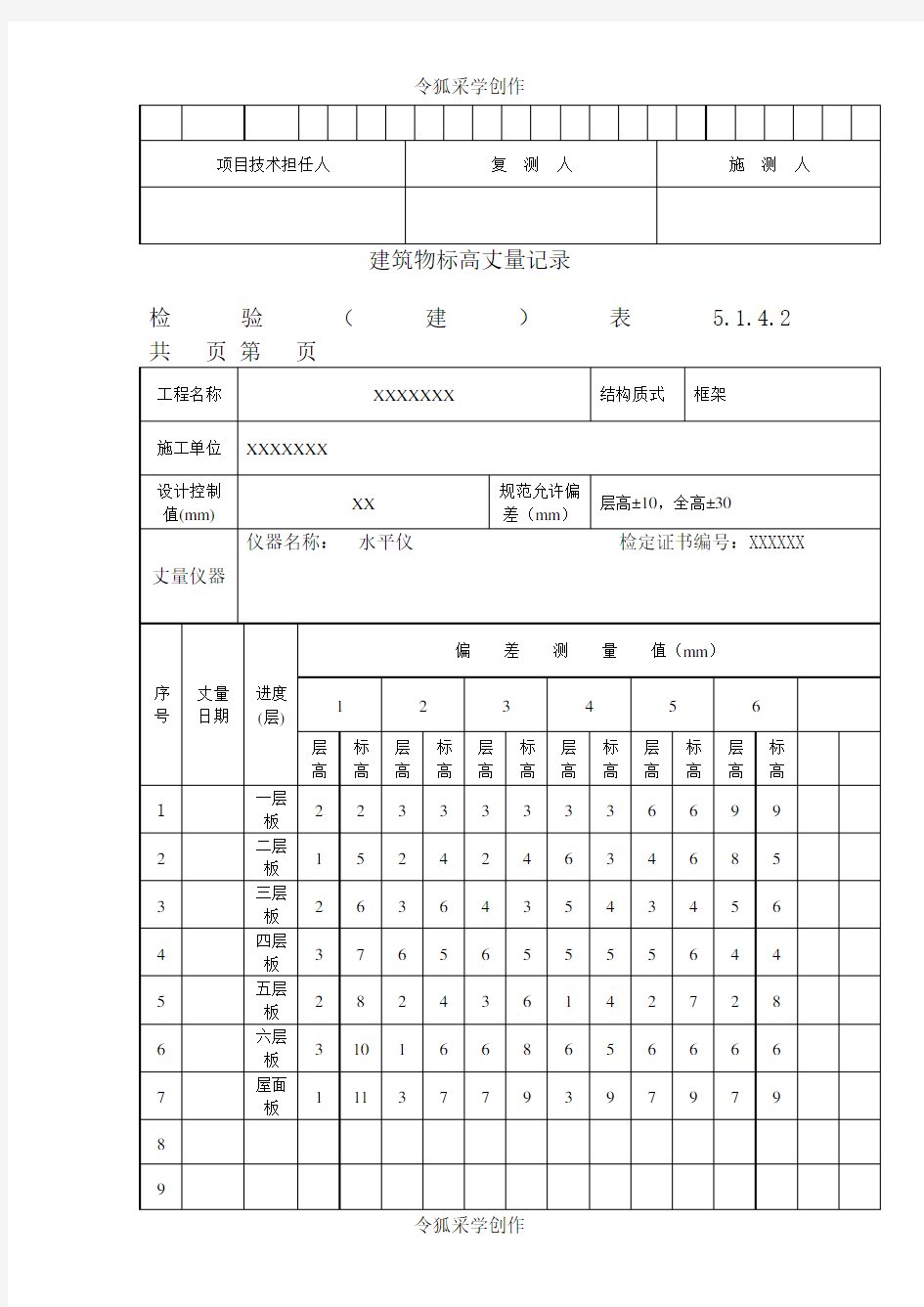 建筑物垂直度测量记录