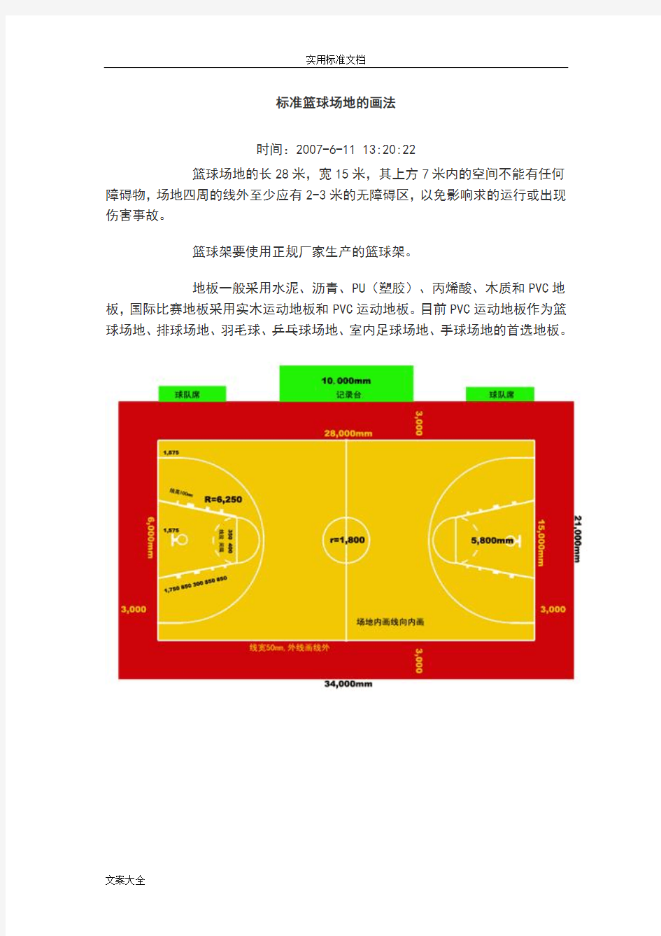 实用实用标准篮球场地地画法