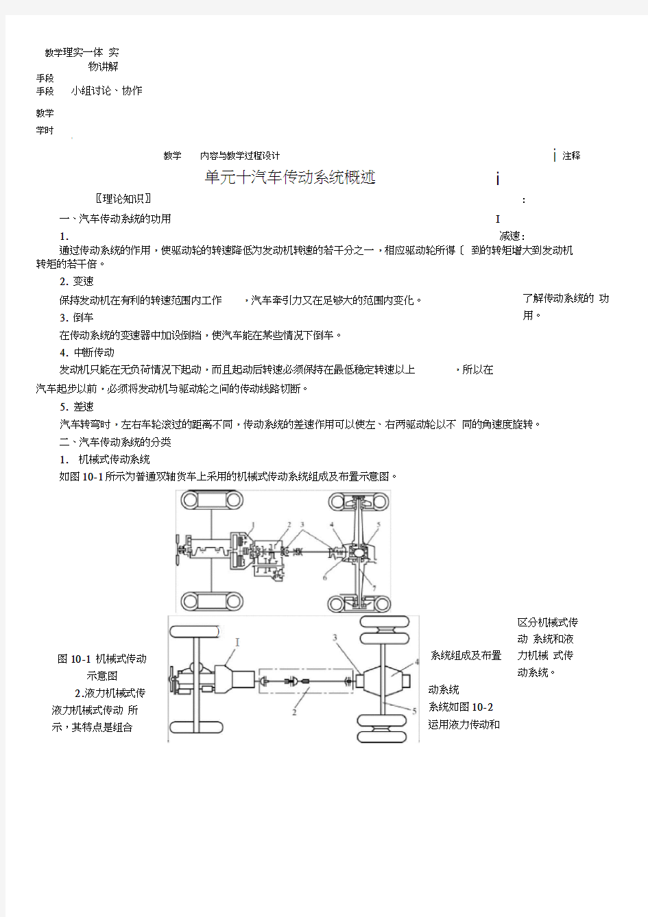 NO10单元十汽车传动系统概述汽车构造教案