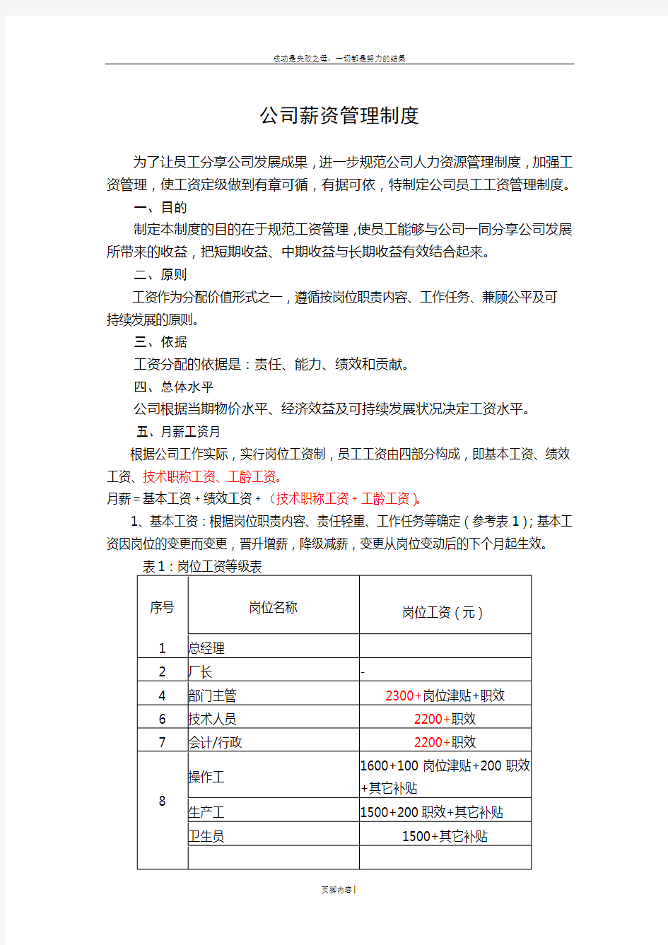 公司员工薪资定级管理制度