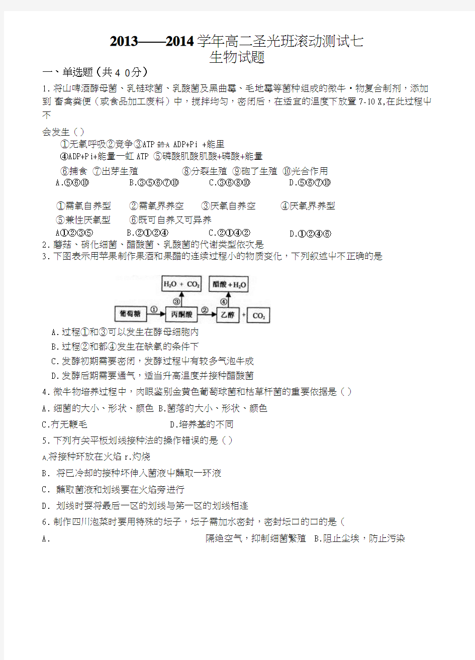 高中生物选修一测试题.doc