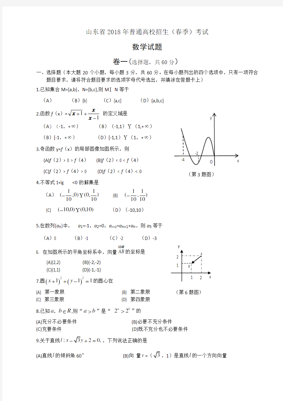 2018山东春季高考数学试题